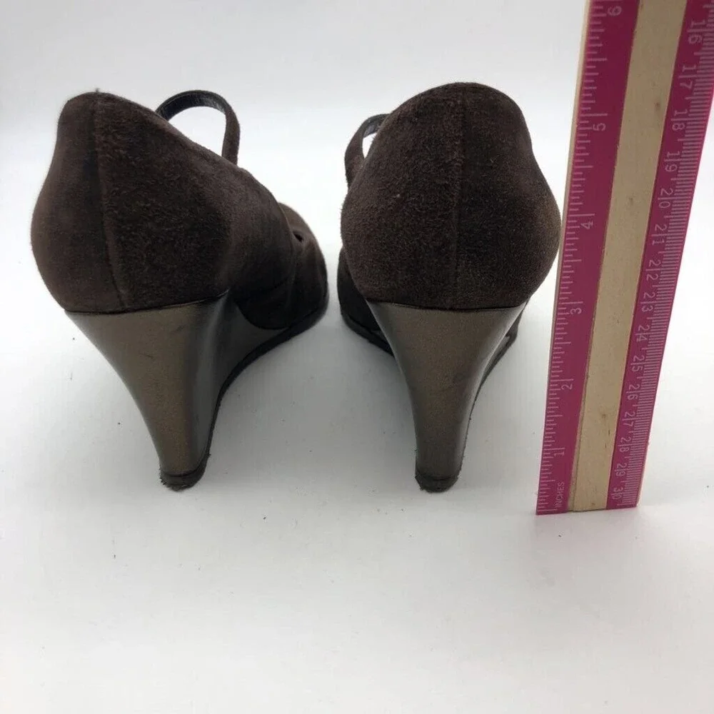 Donald J Pliner Womens Mary Jane Dress Shoes Brown Suede Wedge Heels Cap Toe 7 M